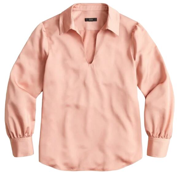 J. Crew Pink Collared Satin Back Crepe Popover Top - Picture 3 of 10
